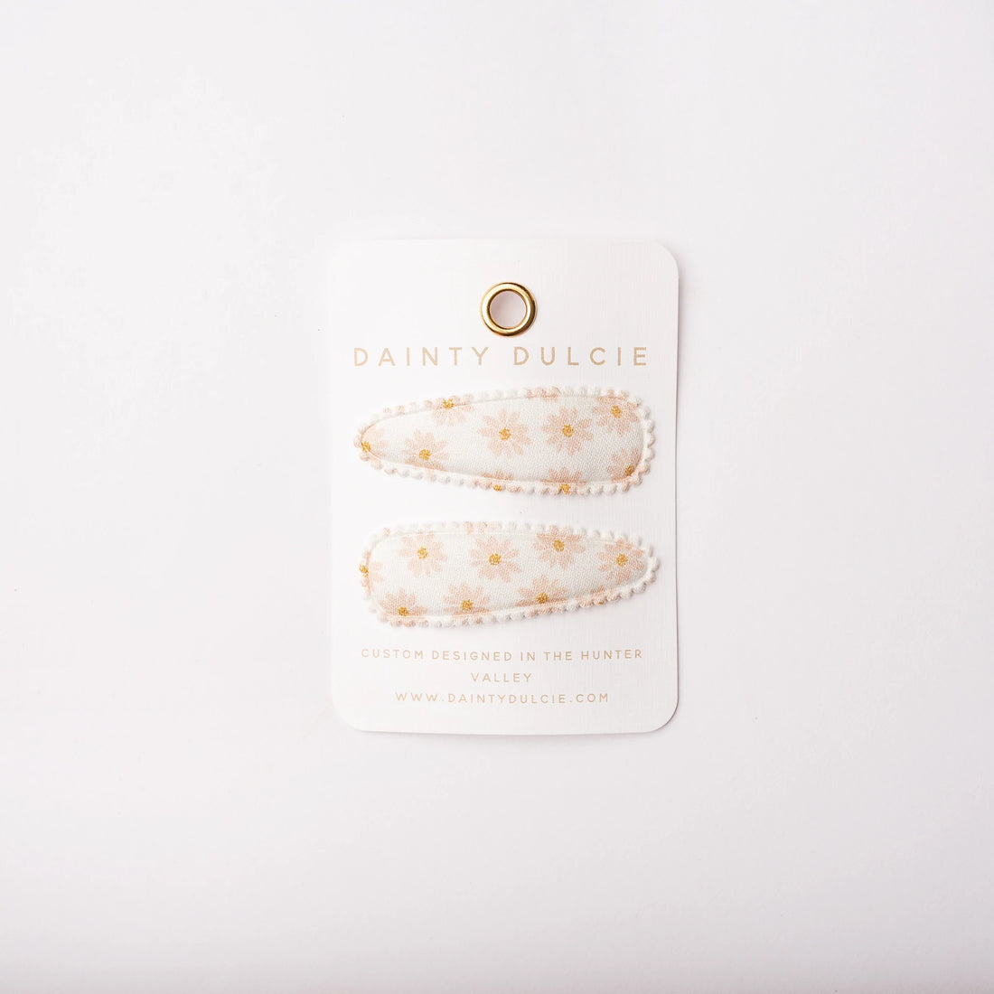 dainty dulcie pretty floral white and peach fabric hair clips