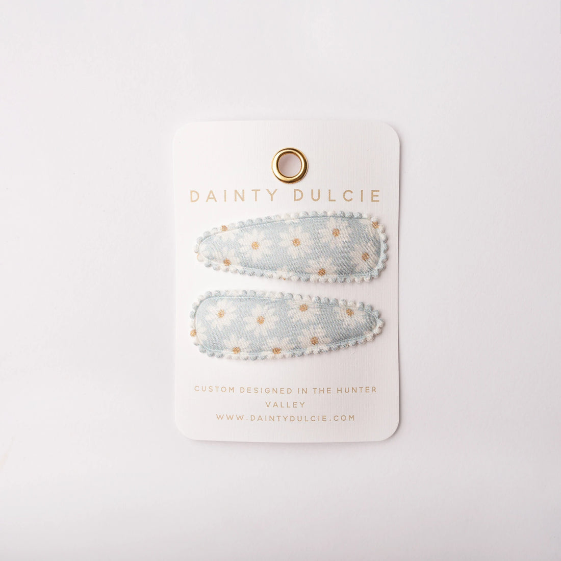 pretty blue floral daisy fabric hair clips by dainty dulcie