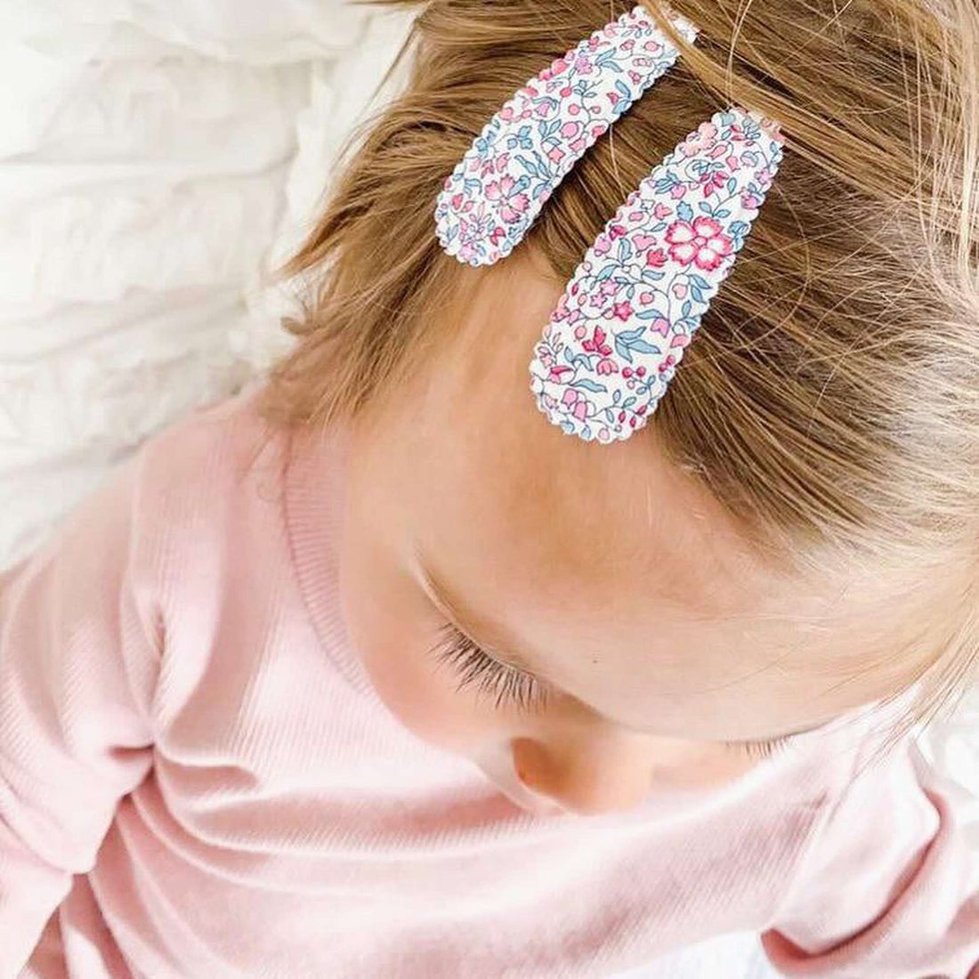pretty pink and blue floral fabric kids hair clips