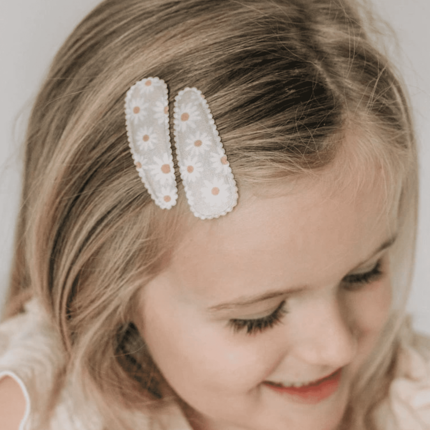 kids floral fabric dusty pink snap hair clips