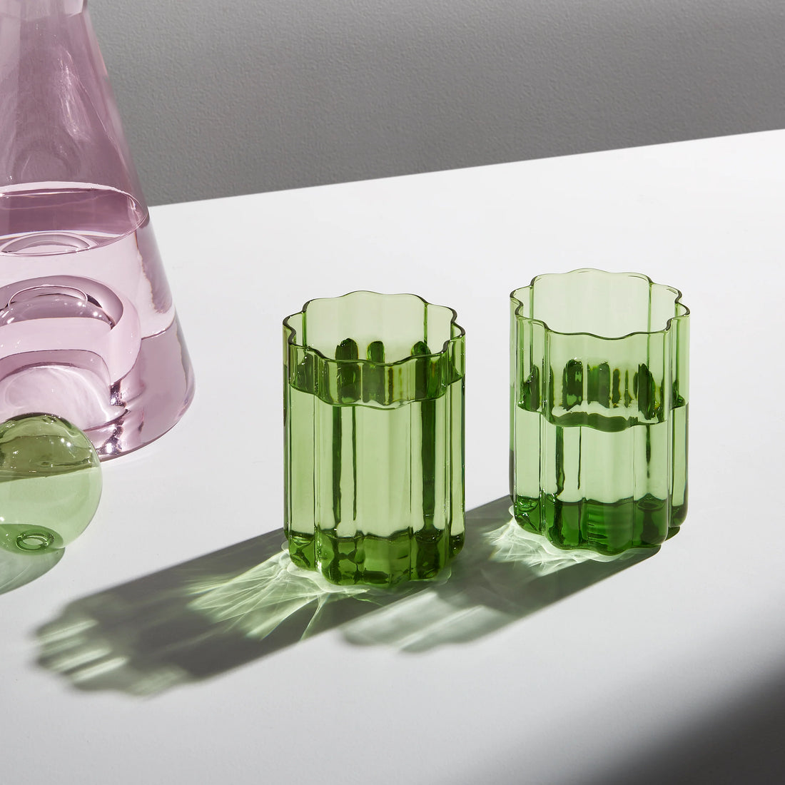 Fazeek Wave Glass Set in Green (Set of 2)