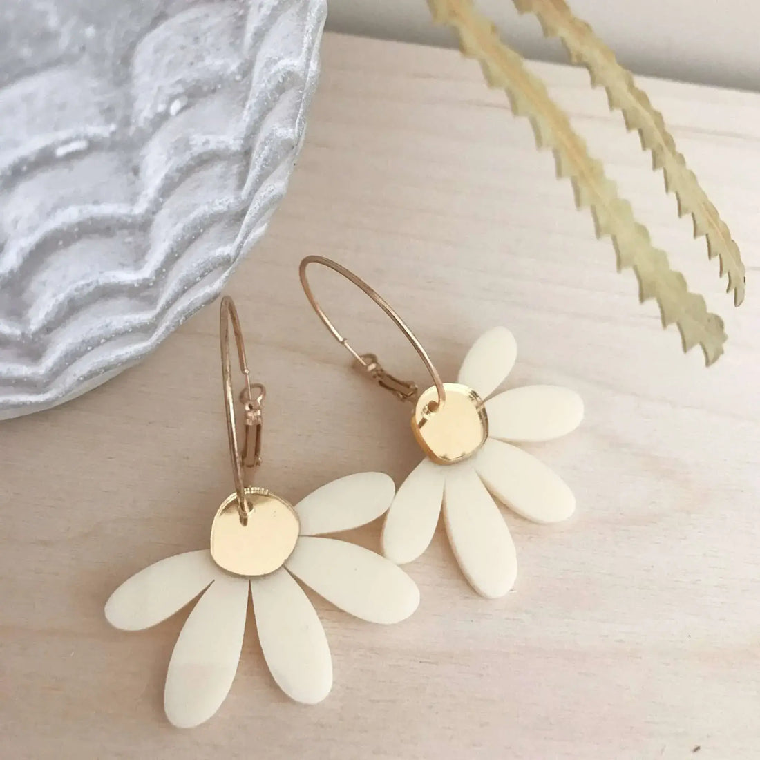 Jumbo Daisy Hoop Earrings in Cream &amp; Gold by Foxie Collective