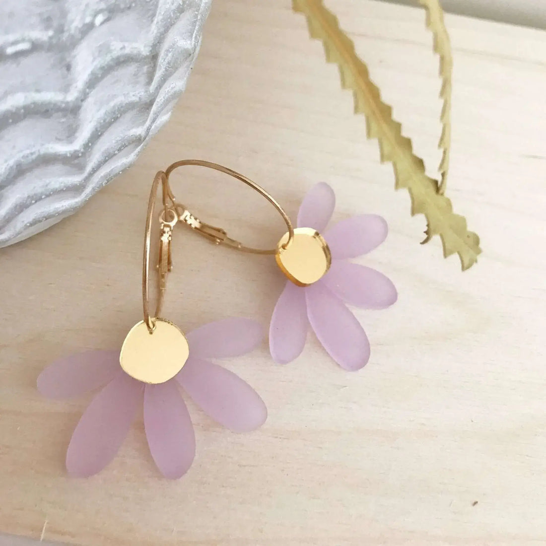 Jumbo Daisy Hoop Earrings in Frosted Lilac &amp; Gold by Foxie Collective