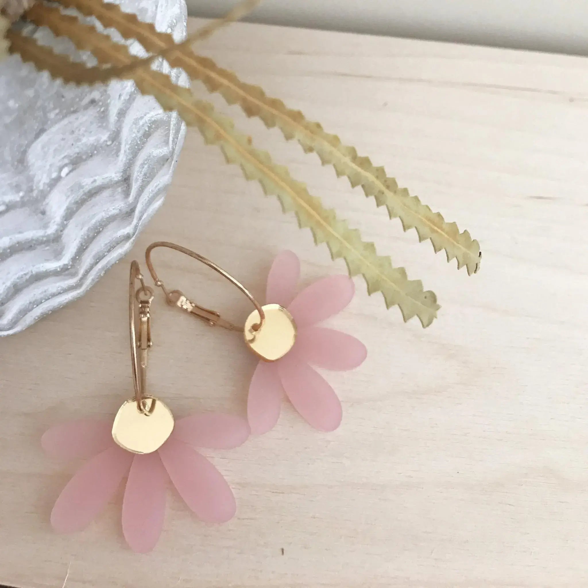 Jumbo Daisy Hoop Earrings in Frosted Pink &amp; Gold by Foxie Collective