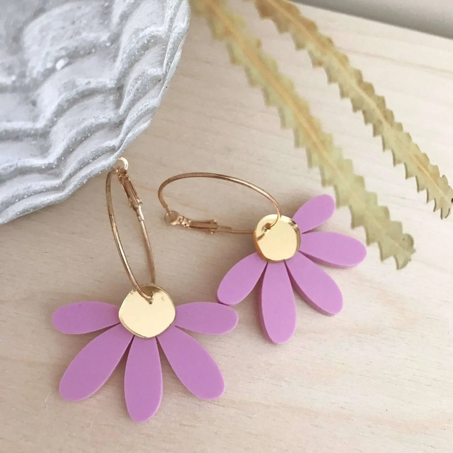 Jumbo Daisy Hoop Earrings in Lilac &amp; Gold by Foxie Collective