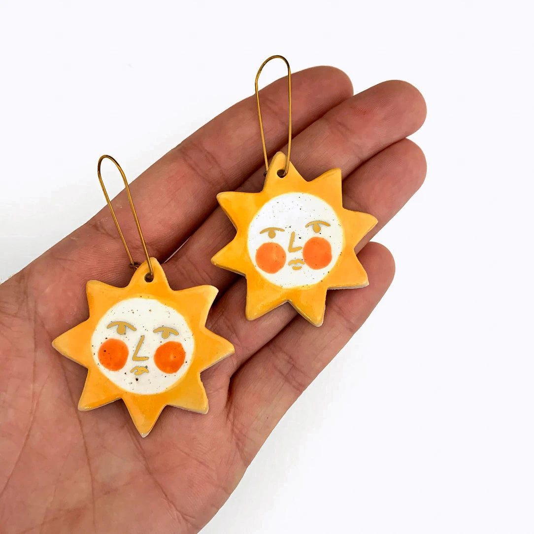 Gold Lustre Handmade Ceramic Summer Sun Earrings by Togetherness