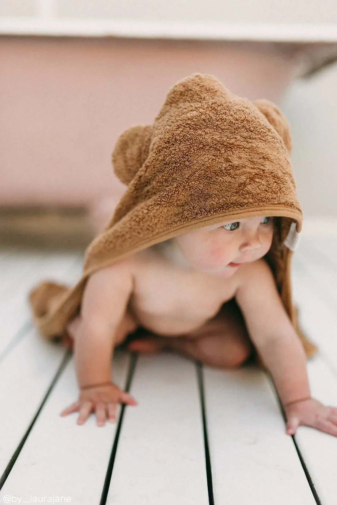 Hooded Baby Bath Towel in Caramel by Kiin