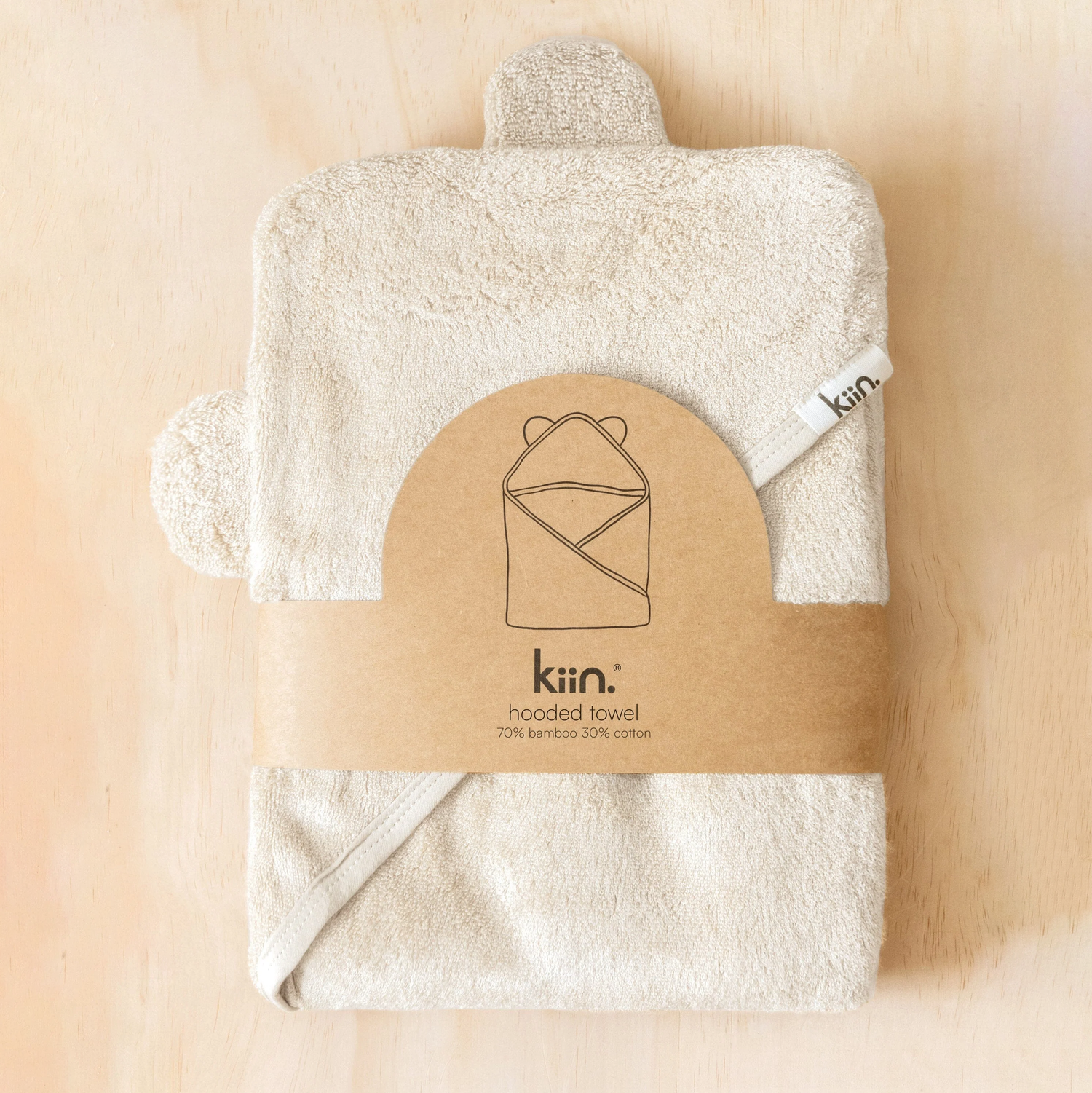 Hooded Baby Bath Towel in Ivory by Kiin 