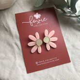 Jumbo Daisy Stud Earrings in Pale Pink & Gold by Foxie Collective