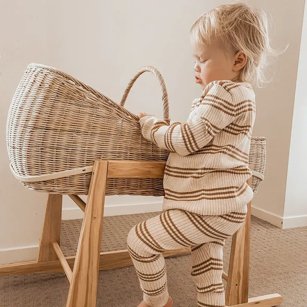Toddler wearing Miann &amp; Co Textured Rib Legging Truffle Stripe