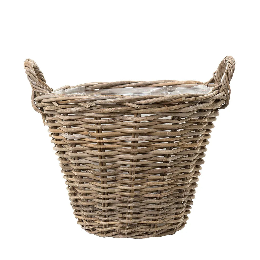 Natural Rattan Basket Planter with Handles - Lined  Basket for Indoor Plants