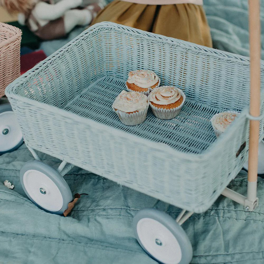 Rattan Wonder Wagon by Olli Ella in Vintage Blue
