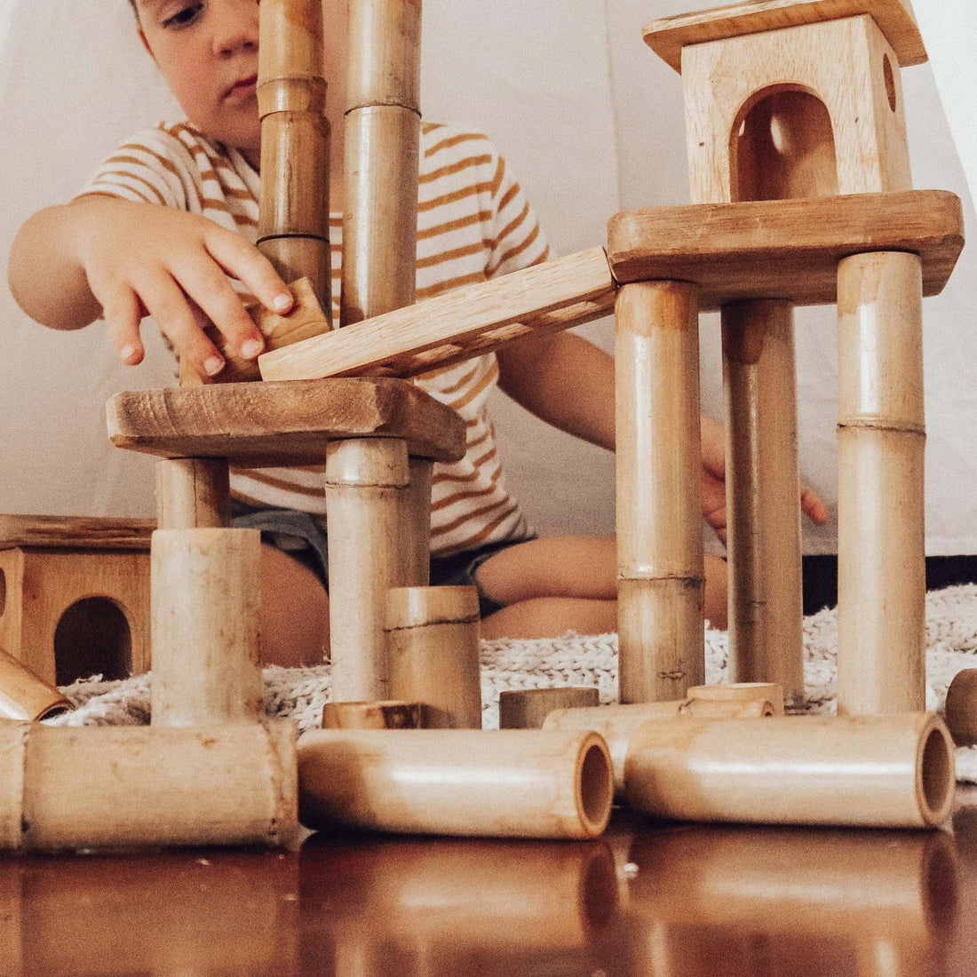 Montessori Bamboo Wooden Toy Building Block Blocks with Houses