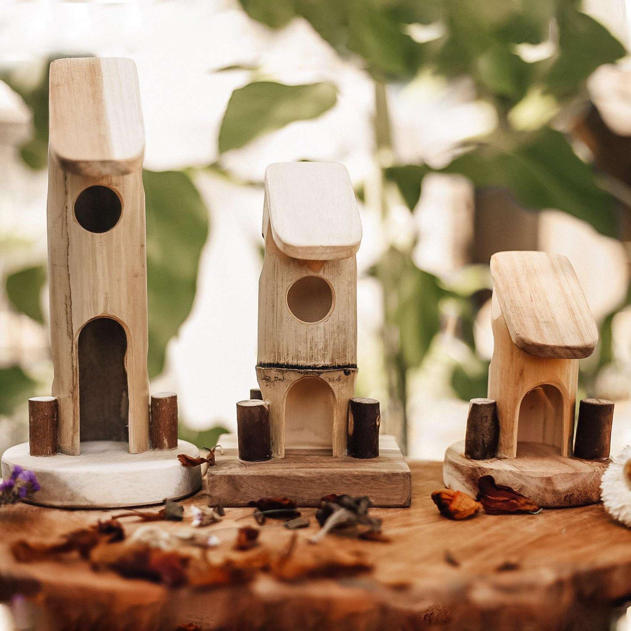 set of 3 bamboo fairy gnome houses by qtoys