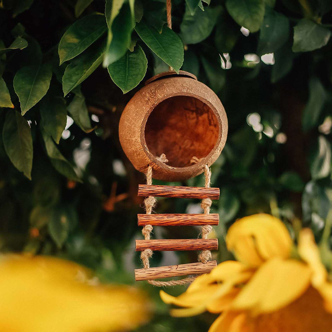 qtoys coco hanging fairy play house made from coconut shell