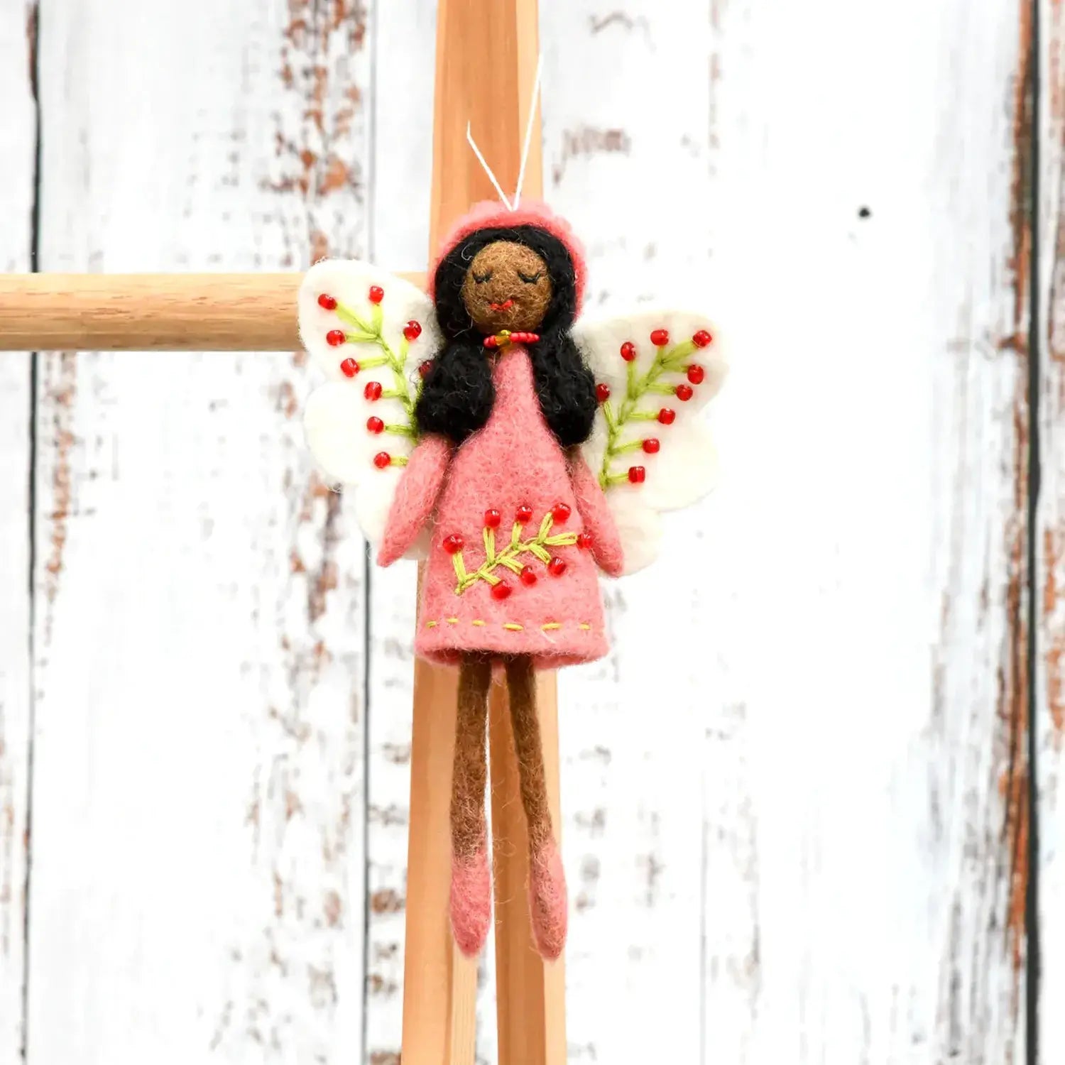 Felt Angel Fairy by Tara Treasures with Peach Dress 