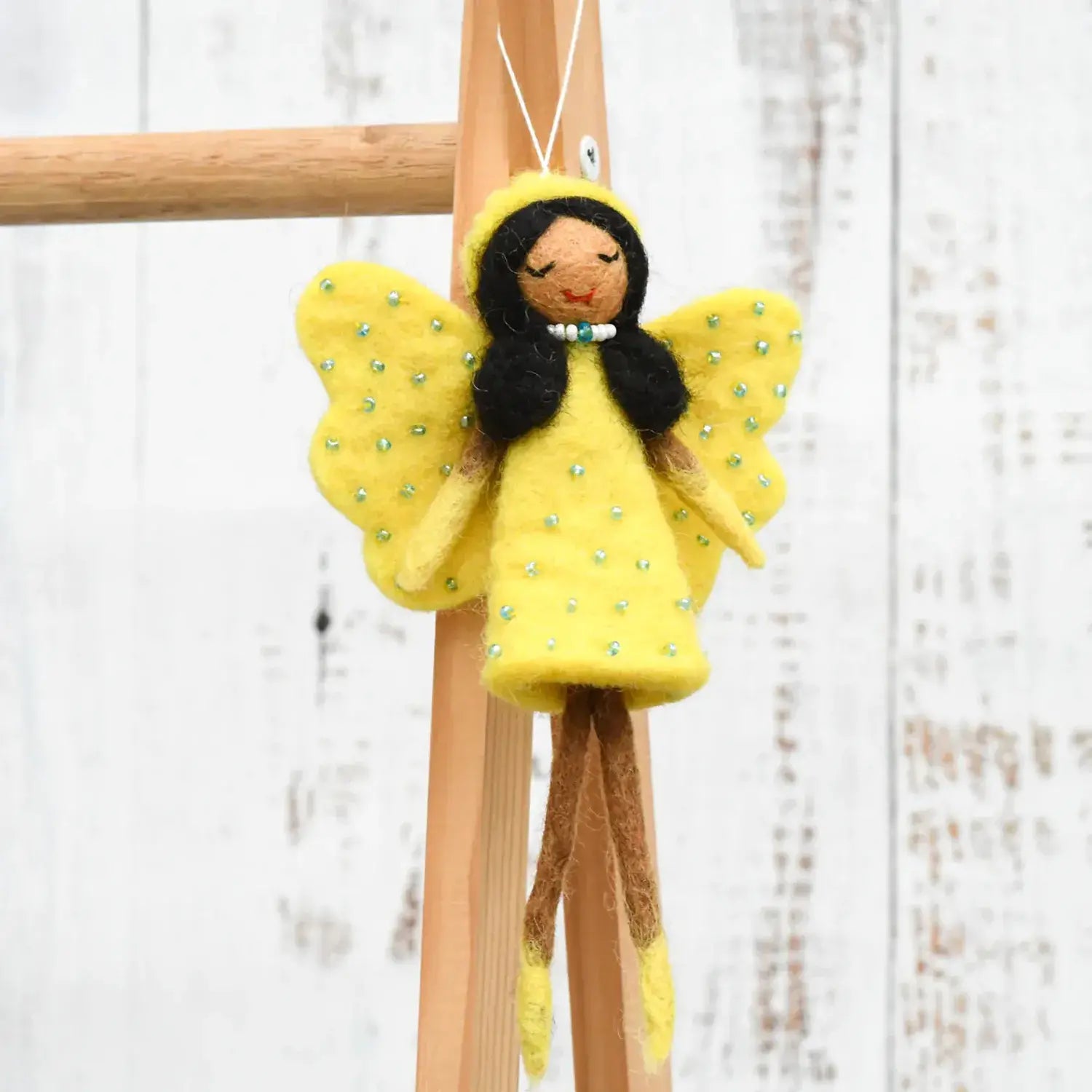Felt Angel Fairy by Tara Treasures with Yellow Dress