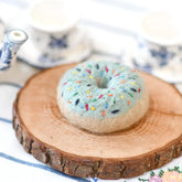 Felt Donut (Doughnut) by Tara Treasures for pretend kitchen play, with Blue Vanilla Frosting & Rainbow Sprinkles