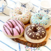 Felt Donut (Doughnut) by Tara Treasures for pretend kitchen play, with Blue Vanilla Frosting & Rainbow Sprinkles