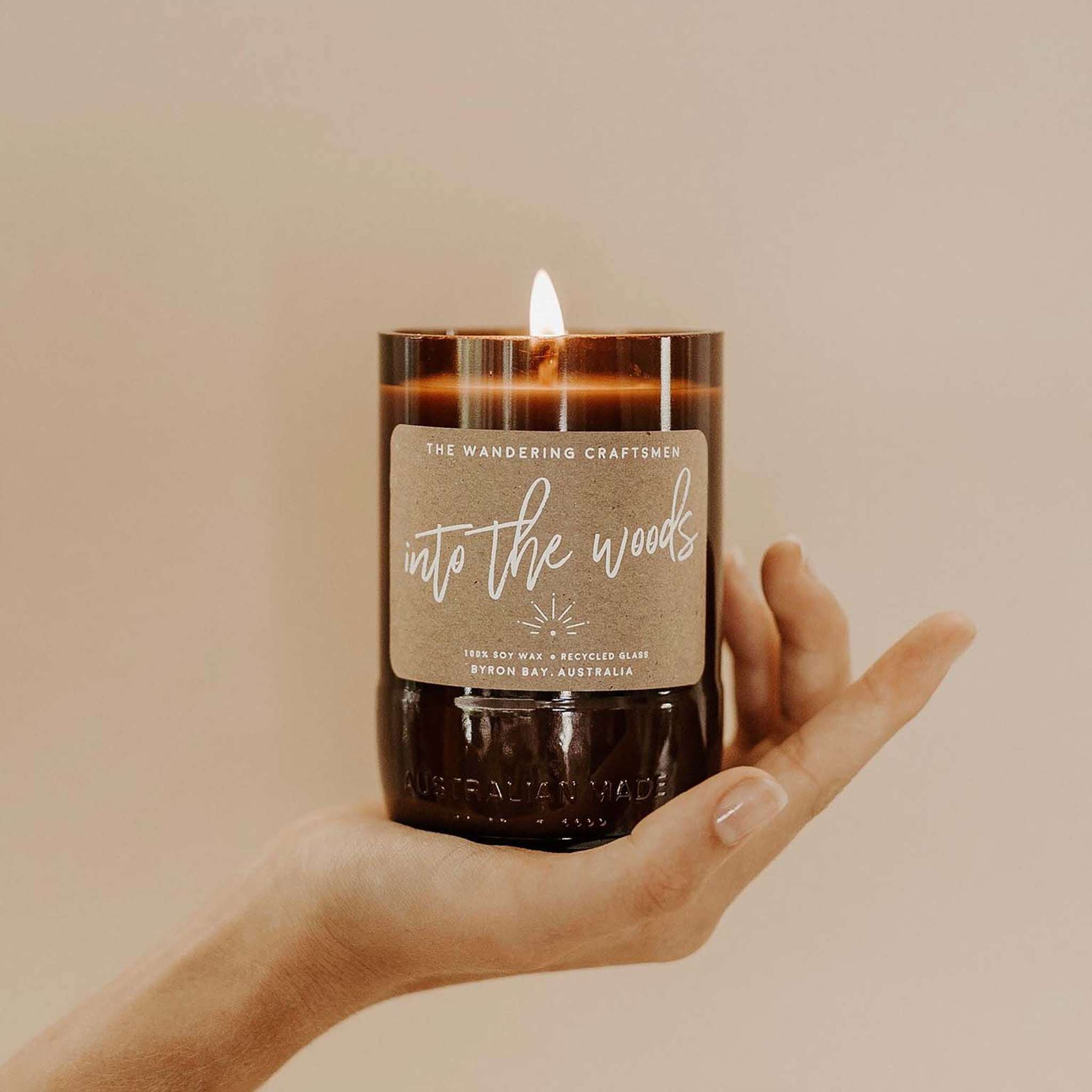 Into the Woods Australian made soy wax candle in recycled glass jar.